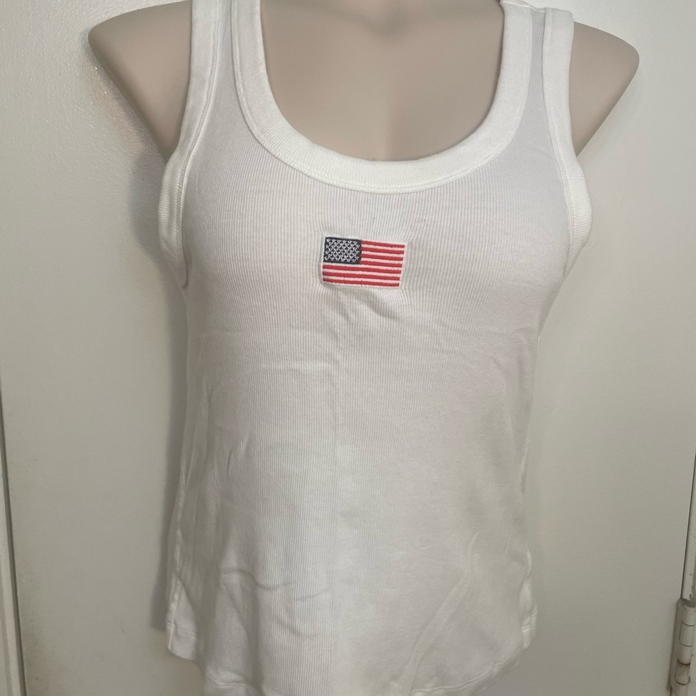Universal Thread White Ribbed Tank with American Flag Patch